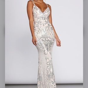 GINGER SEQUIN MESH STRAPPY GOWN